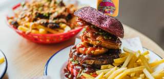 Burger and fries from Soul Junk Smothered in Beverley