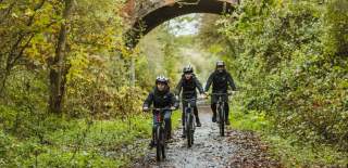A family cycling along the section of the Trans Pennine Trail between Hornsea and Hull