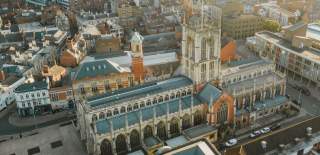 An aerial view of Hull Minster and the area surrounding it.