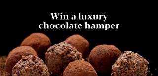 Cocoa dusted truffles and the words 'Win a luxury chocolate hamper'
