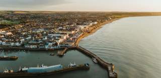 An ariel view over Bridlington harbour and town, town and north side.