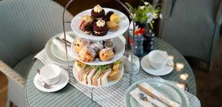 afternoon tea laid at the table at Drewton's Farm Shop