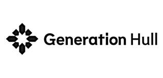 The Generation Hull logo. The words 'Generation Hull' are in black text on the right side. The left side has an outline shape in black. The background is white.