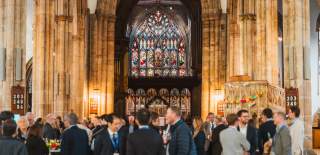 Vaulted ceilings of Hull Minster above delegates at PIANC drinks reception