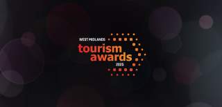 Black background with orange and white logo for the west midlands tourism awards 2025