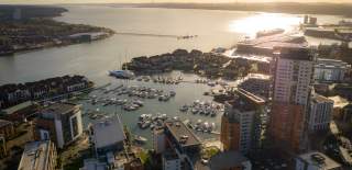 Aerial view of Ocean Village and Solent