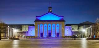 O2 Guildhall Lit up at night time