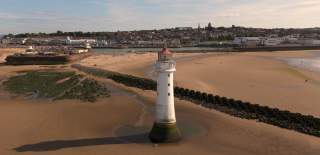 An aerial view of New Brighton Lighthouse