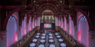 Great Hall in Wills Memorial Building set up for dinner