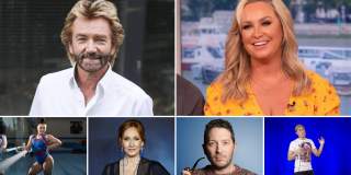 A collage of famous people from Bristol featuring Noel Edmonds, Josie Gibson, JK Rowling, Jon Richardson, Russell Howard and Claudia Fragapane - credit Visit Bristol