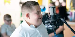 A boy rehearsing ahead of a performance at Tobacco Factory Theatres, Bristol