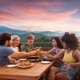 Friends dining at Anakeesta