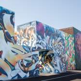 Mural painted on shipping containers in Mural Park in Downtown York