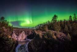 Northern lights over waterfall