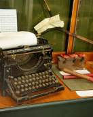 Vintage typewriter display inside the Red River Railroad Museum