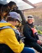 Elyse Landon and dog in truck North Fork Shoshone river