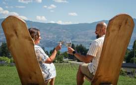 Couple Wine Tasting on Patio at Mt Boucherie Winery 4