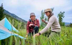 Elyse and rafter set up tent north fork Shoshone river
