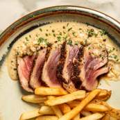 Tuna Steak Au Poivre & Frites - Maria's Oyster & Wine Bar
