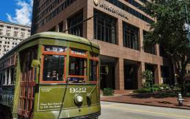 A Streetcar Rolling by Hotel InterContinental in Downtown New Orleans