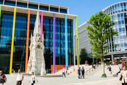 The clock tower and fountain of Paradise in Birmingham during the 2022 Commonwealth Games