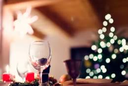 empty glass and christmas tree