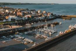 An aerial view over Bridlington's harbour