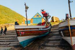 Traditional coble fishing boats at Flamborough North Landing