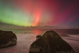 northern lights over the cliffs at Flamborough Head