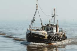 A fishing trawler arriving in Bridlington