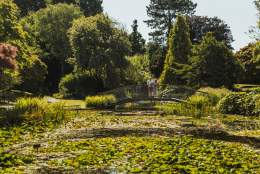 A couple admiring the impressive lake at Burnby Hall Gardens in Pocklington, East Yorkshire