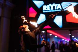 A firebreather performing outside Bridlington Spa at the REYTA awards