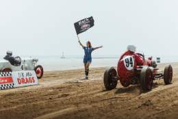 two racers waiting at the start line for the flag to be waved