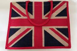 Union Flag Jute bag on sale at Guildford Tourist Information Centre