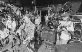 black and white photo of Soulhat band performing at Black Cat Lounge