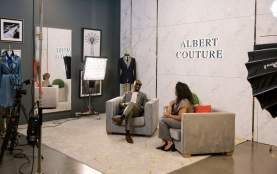 Behind the scenes during an interview at fashion store