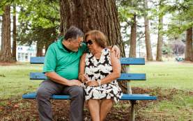 elderly couple on a park bench