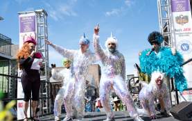 Revelers in costume on Mardi Gras Day for the Bourbon Street Awards