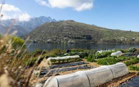 Sherwood vegetable garden overlooking Lake Whakatipu and The Remarkables in Queenstown