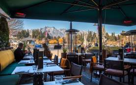 Sunfire Restaurant looking out over the Steamer Wharf in autumn on a bluebird day