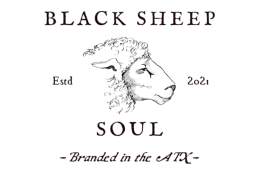 Black logo reading "Black Sheep Soul, Estd. 2021, Brandeed in the ATX." In the middle of the text is a sketch of a sheep.
