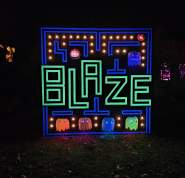 Blaze pumpkins are dressed as the Pac Man logo.