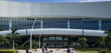 Front view of Panama Convention Center in Causeway, Amador, Panama City, Panamá