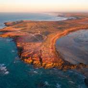 Aerial view of the coastline and the camping area at Cape Keraudren on the Pilbara Coast