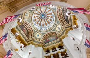 A colorful roof of the rotunda at the Capitol Building in Harrisburg