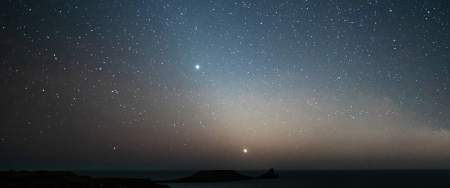 Rhossili bay at night with sky full of stars