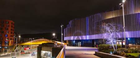Swansea arena lit up at night