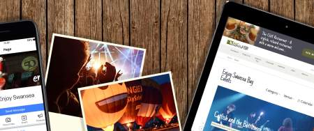 Collection of marketing material including photos and ipads