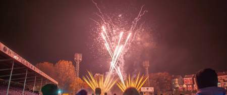 Crowds watching fireworks at st helens ground in Swansea