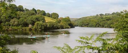 People paddleboarding on Lliw Reservoir